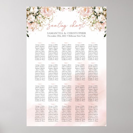 Boho赤面ピンクの花金ゴールド20テーブル席 ポスター (正面)