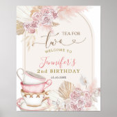 Boho赤面ピンクティーfor 2誕生日ウェルカムサイン ポスター (正面)