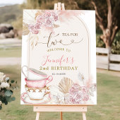 Boho赤面ピンクティーfor 2誕生日ウェルカムサイン ポスター