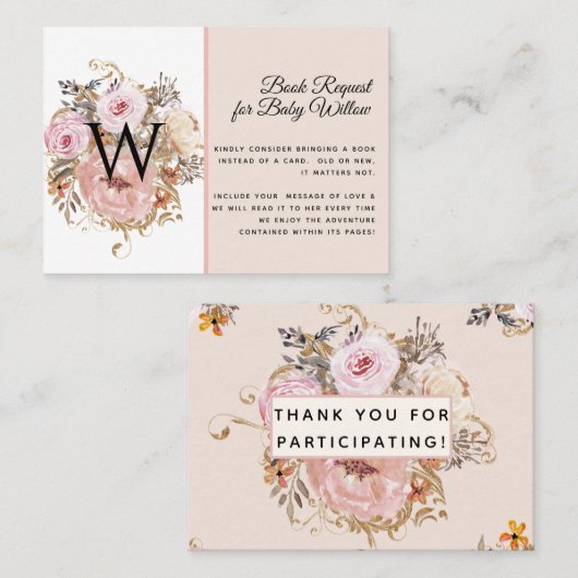 BOHO赤面ピンクピーチフローラ赤ちゃんシャワーブック 名刺 (正面/裏面)