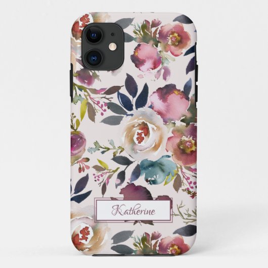 Boho赤面ピンクフローラ名Water color Case-Mate iPhoneケース (裏面)