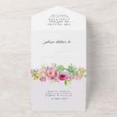 Boho赤面ピンクフローラ水彩写真結婚ズ オールインワン招待状 (外側)