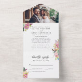 Boho赤面ピンクフローラ水彩写真結婚ズ オールインワン招待状 (内側)