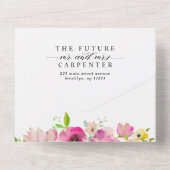 Boho赤面ピンクフローラ水彩写真結婚ズ オールインワン招待状 (裏面)