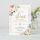 Boho赤面ピンクフローラ金ゴールドフレームの上昇と輝き 招待状 (スタンド正面)