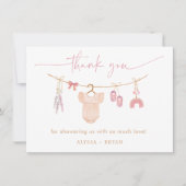 Boho赤面ピンクベビー衣女の子ベビーシャワー サンキューカード (正面)