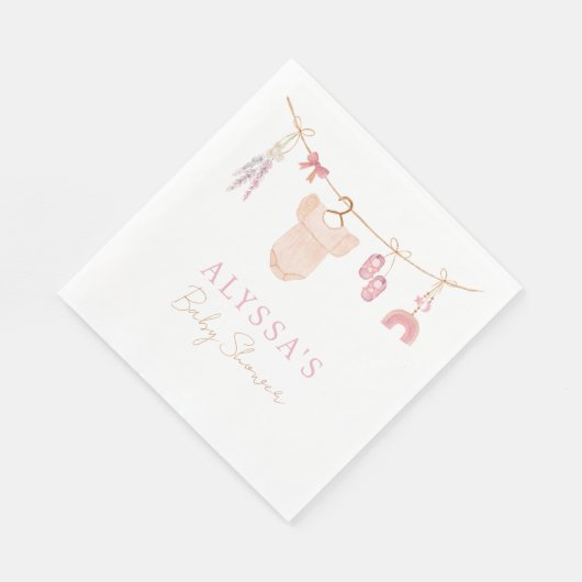 Boho赤面ピンクベビー衣女の子ベビーシャワー スタンダードランチョンナプキン (角)