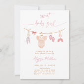 Boho赤面ピンクベビー衣女の子ベビーシャワー 招待状 (正面)