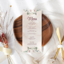 Boho赤面ピンク結婚フローラのメニューカード メニュー