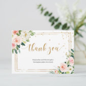 Boho赤面ピンク花フェイク金ゴールド幾何学模様 サンキューカード (スタンド正面)