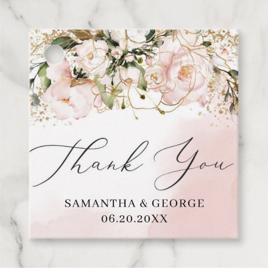 Boho赤面ピンク金ゴールドフローラ結婚書道 フェイバータグ (正面)