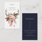 BOHO赤面フローラフェザー結婚アントラー詳細 名刺 (正面/裏面)