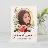 Boho赤面フローラフォトブラックスクリプト卒業 案内状 (スタンド正面)