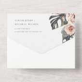 BOHO赤面フローラリースモンストレラ結婚リーフAL オールインワン招待状 (裏面)