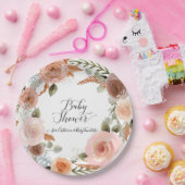 BOHO赤面フローラ水彩リースベビーシャワー ペーパープレート (パーティー)