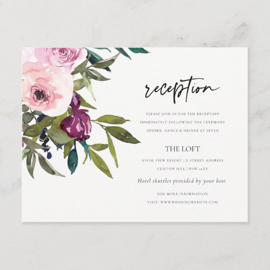 BOHO赤面ブルゴーニュフローラバンチウェディングレセプション エンクロージャーカード (正面)