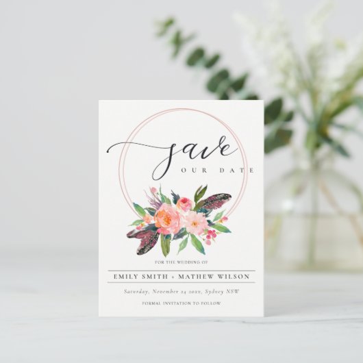 BOHO赤面リースフローラ国の日付を保存 案内ポストカード (スタンド正面)