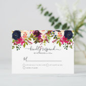 Boho赤面+ブルゴーニュ水彩花RSVP 招待状 (スタンド正面)