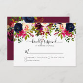 Boho赤面+ブルゴーニュ水彩花RSVP 招待状 (正面/裏面)