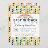 Boho部族フローラと矢印ベビーシャワー 招待状 (正面/裏面)