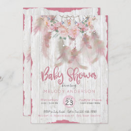 BOHO部族フローラドリームキャッチャーピンク赤ちゃんシャワー 招待状