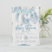 BOHO部族フローラドリームキャッチャー青ベビーシャワー 招待状 (スタンド正面)