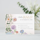 BOHO野エレガント花フローラ水彩ピンク 出欠カード (スタンド正面)