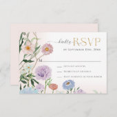 BOHO野エレガント花フローラ水彩ピンク 出欠カード (正面/裏面)