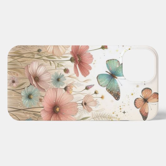 Boho野生の花と蝶iPhoneケース iPhoneケース (裏面横)