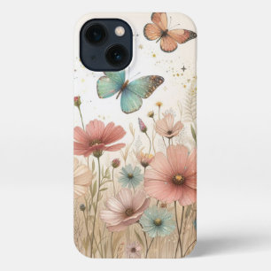 Boho野生の花と蝶iPhoneケース iPhone 13ケース