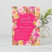 Boho野生の花の庭の水色甘い16ピンク 招待状 (スタンド正面)