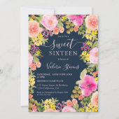 Boho野生の花の庭の水色甘い16青 招待状 (正面)