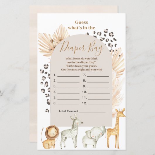 Boho野生動物推測おむつバッグ (正面/裏面)