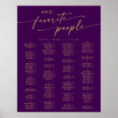 Boho金ゴールドと紫の印刷可能座席表 ポスター (正面)