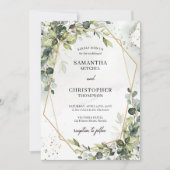 Boho金ゴールドの幾何学的な結婚緑の葉 招待状 (正面)