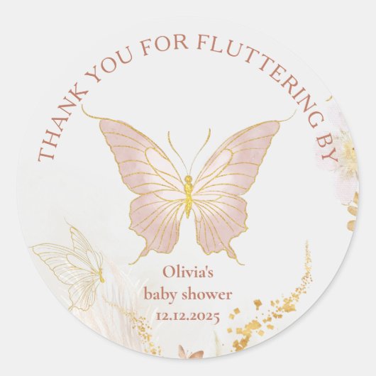 Boho金ゴールドは感謝してい飛び回って蝶々さん ラウンドシール (正面)