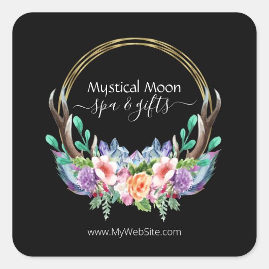 Boho金ゴールドクリスタルクラスタフラワーズフェザー事業 スクエアシール (正面)