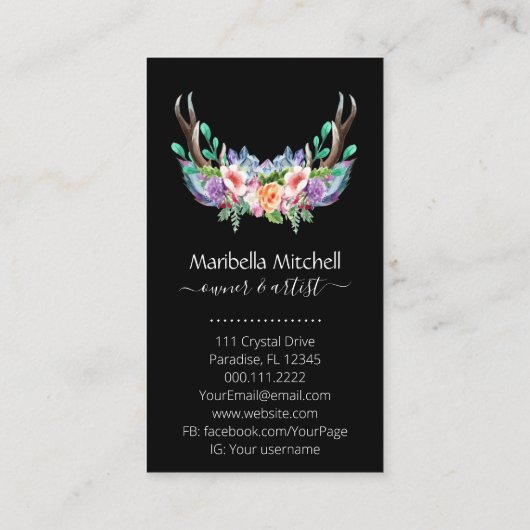 Boho金ゴールドクリスタルクラスター花花羽事業 名刺 (裏面)