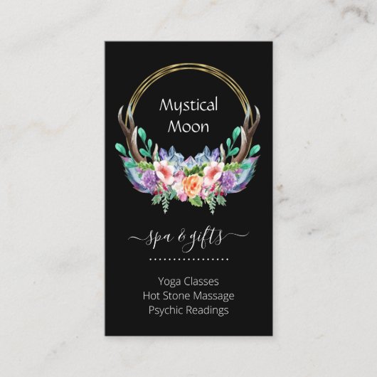 Boho金ゴールドクリスタルクラスター花花羽事業 名刺 (正面)