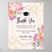 Boho金ゴールドグリッターフローラピンク卒業ありがとう ポスター (正面)