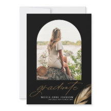 Boho金ゴールドグリッター羽毛ブラックフォト卒業