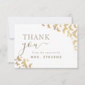 Boho金ゴールドバタフライスクリプトブライダルシャワーありがとう サンキューカード (正面)