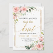 Boho金ゴールドフレーム赤面ピンクフローラ結び目 招待状 (正面)