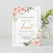 Boho金ゴールドフレーム赤面ピンクフローラ結び目 招待状 (スタンド正面)
