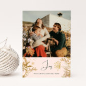 Boho金ゴールドフローラジョーピンク縦写真クリスマス シーズンカード