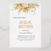 Boho金ゴールドフローラブライダルシャワー招待 箔招待状 (正面)