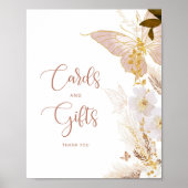 Boho金ゴールドフローラ蝶カードとギフト ポスター (正面)