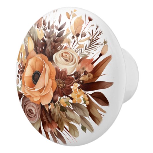 Boho金ゴールドブラウン花フローラセラミックノブ セラミックノブ (右)