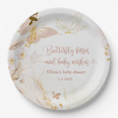 Boho金ゴールドホイル蝶キスベビシャワー ペーパープレート (正面)