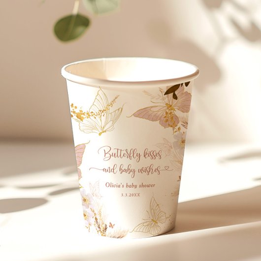 Boho金ゴールドホイル蝶キスベビシャワー 紙コップ